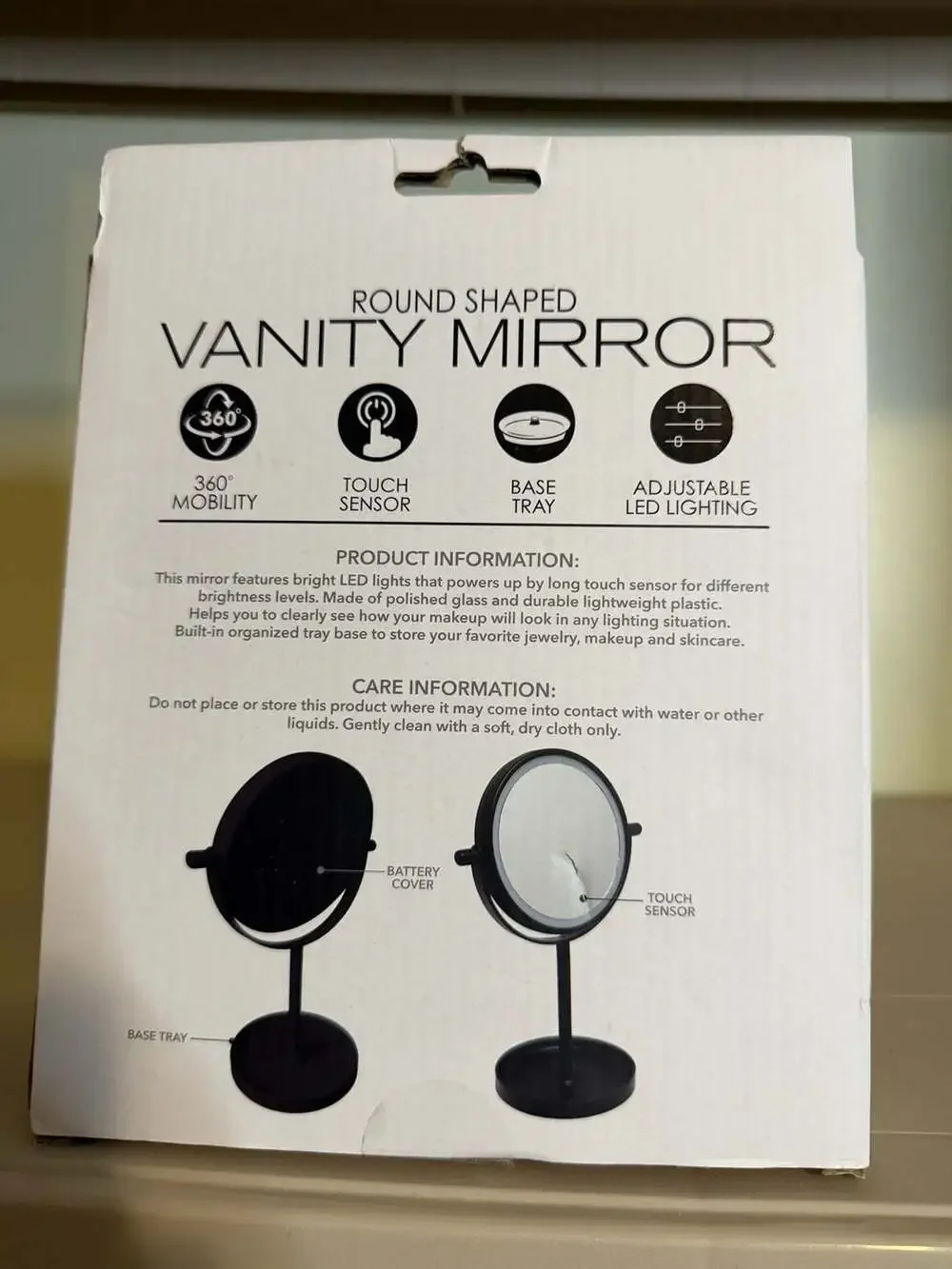 Round Shaped LED Vanity Mirror with 360° Mobility and Touch Sensor